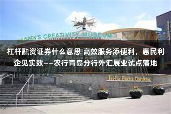 杠杆融资证券什么意思 高效服务添便利，惠民利企见实效——农行青岛分行外汇展业试点落地